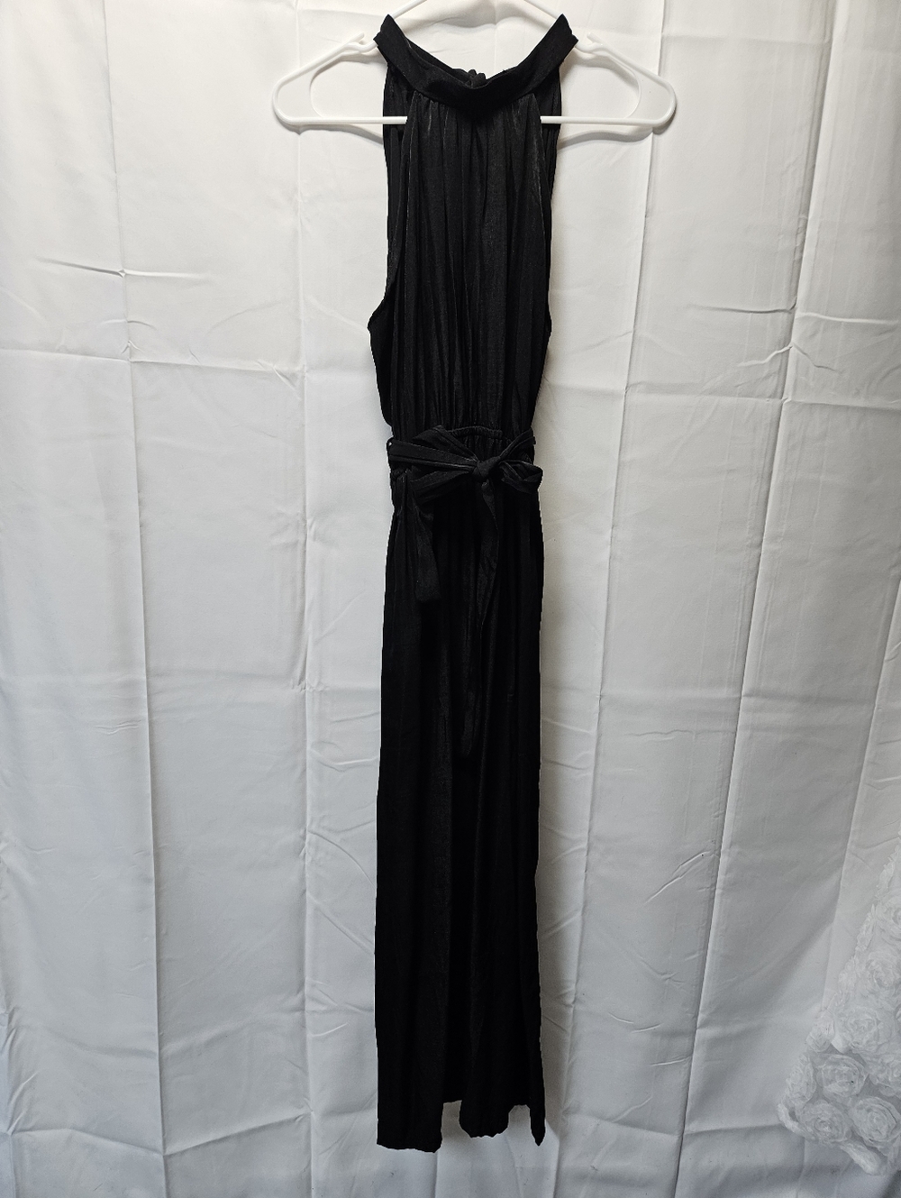Nali Collection NWT Black Halter Midi Dress with Waist Tie Sz S/M